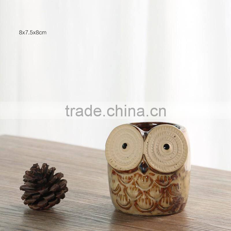 Creative indoor decorative owl ceramic animal shaped flower pot