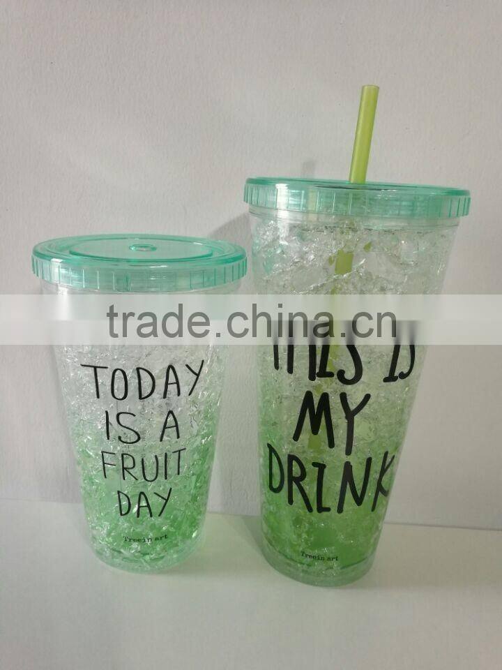 Hot selling double wall plastic freeze ice straw drinking cup