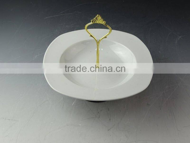 New Style Ceramic fuit plate, porcelain cake stand with iron handle