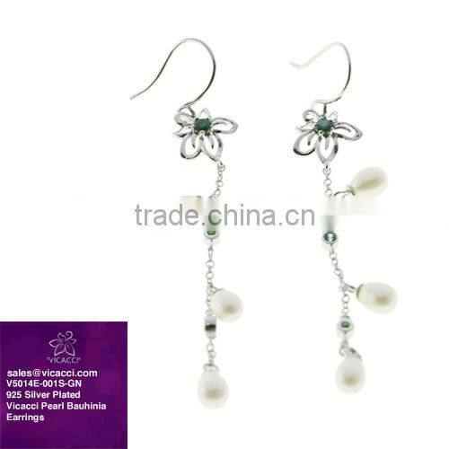 925 sterling Silver White Gold Plated Bauhinia Flower Pearl Bracelet