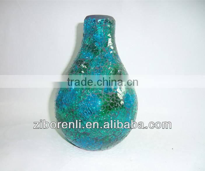 Simple Design Teal Cobalt Blue Perfect Condition Antique Mosaic Shimmering Crackle Italy Vase