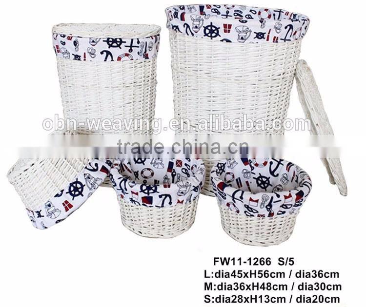 Large home cheap unique round storage wicker white wash laundry basket