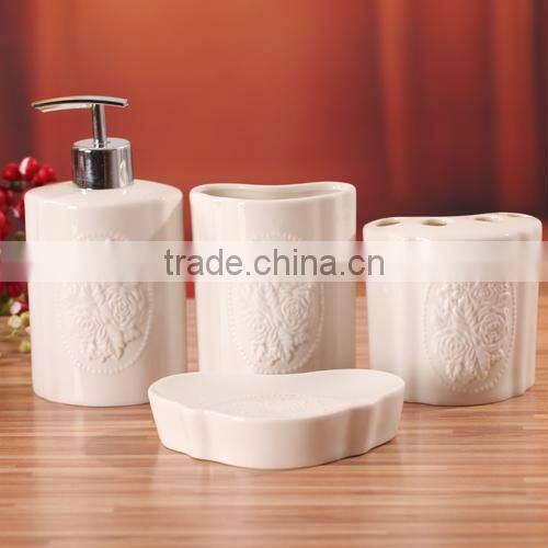 embossed ceramic bathroom accessory set