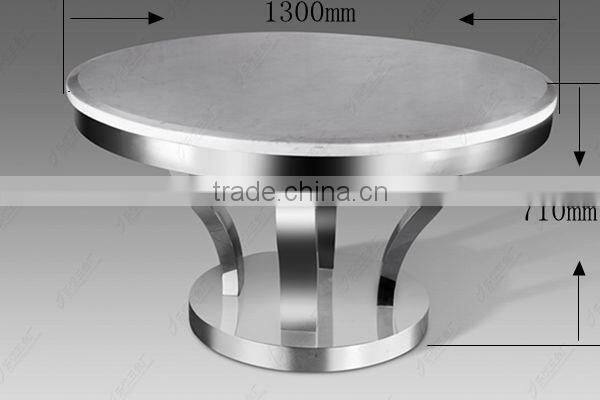 Stainless steel base round dining table with marble top
