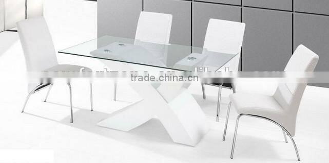 Unique X sharp metal dinning table with glass top, home furniture
