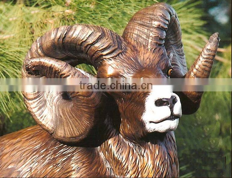 Garden Decor Bronze Casting Big Horn Sheep upon Rock Statue for Hot Sale