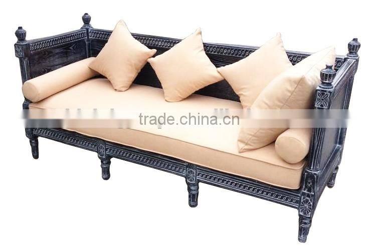 Deconstructed Old World Style Unadorned Daybed of Vintage Savaged Solid Wood and Linen BF11-07263c