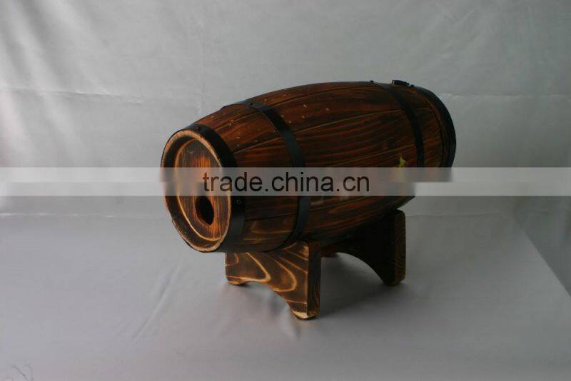Burned effect dark brown wooden barrel