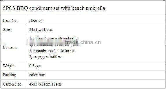 5pcs idea product BBQ condiment set with beach umbrella