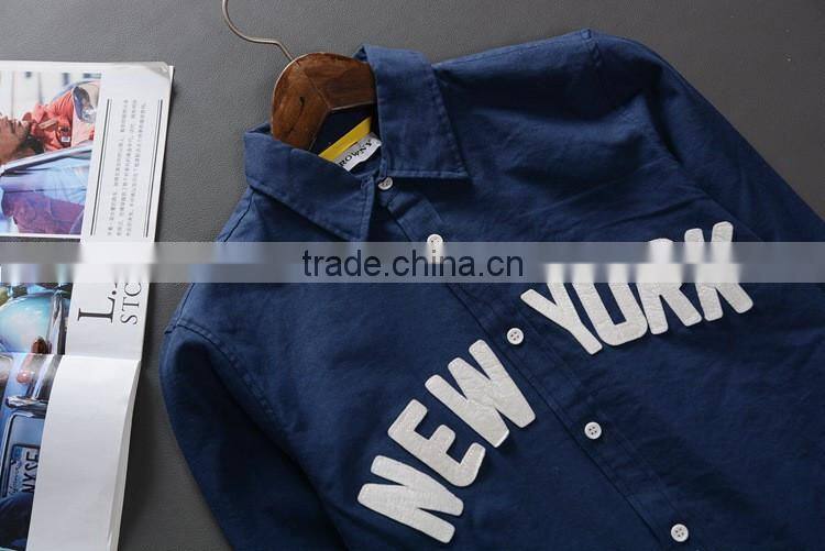 100% cotton applique men's shirt ,long sleeve shirt,Emboridery patch cut shirt