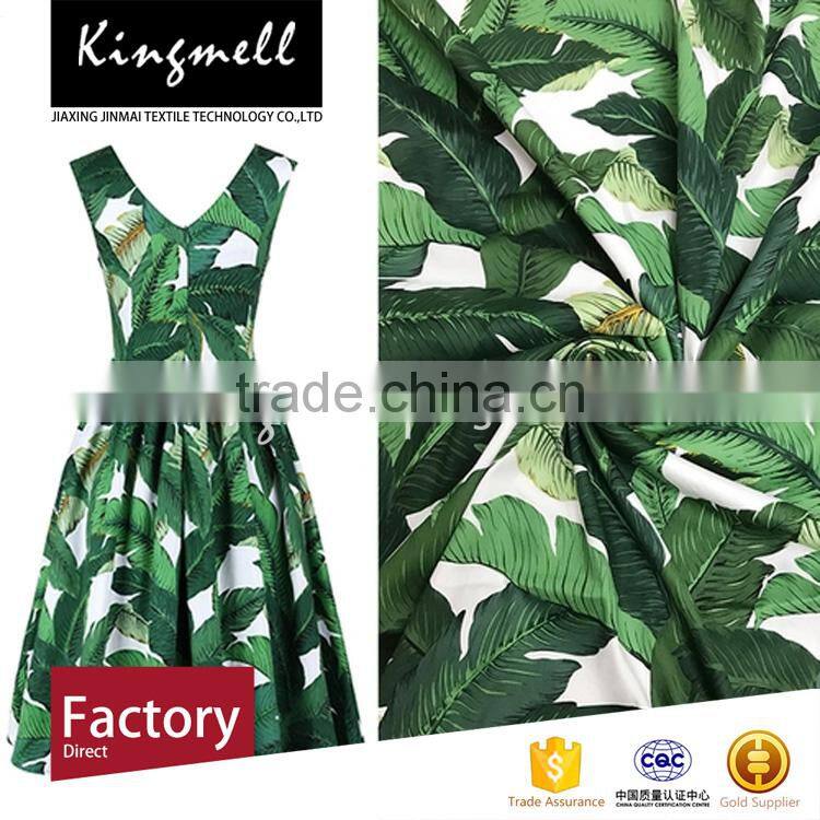 Custom 2017 wholesale green banana leaves digital printed natural 100% cotton fabric for dress