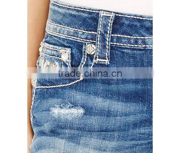 Knee-Length Denim Shorts, Blow Out Wash
