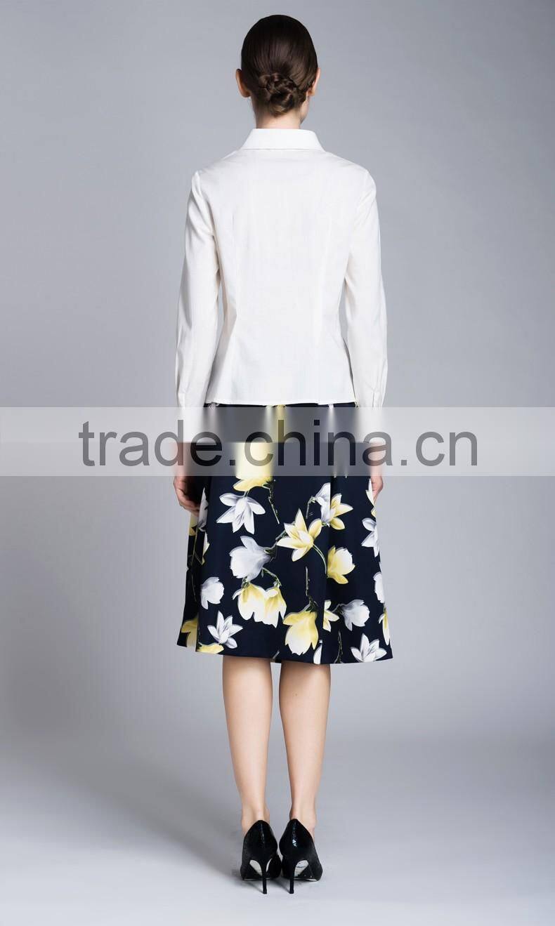 Spring-Summer Season Ladies Long Sleeve Polo Collar White Shirt Blouse