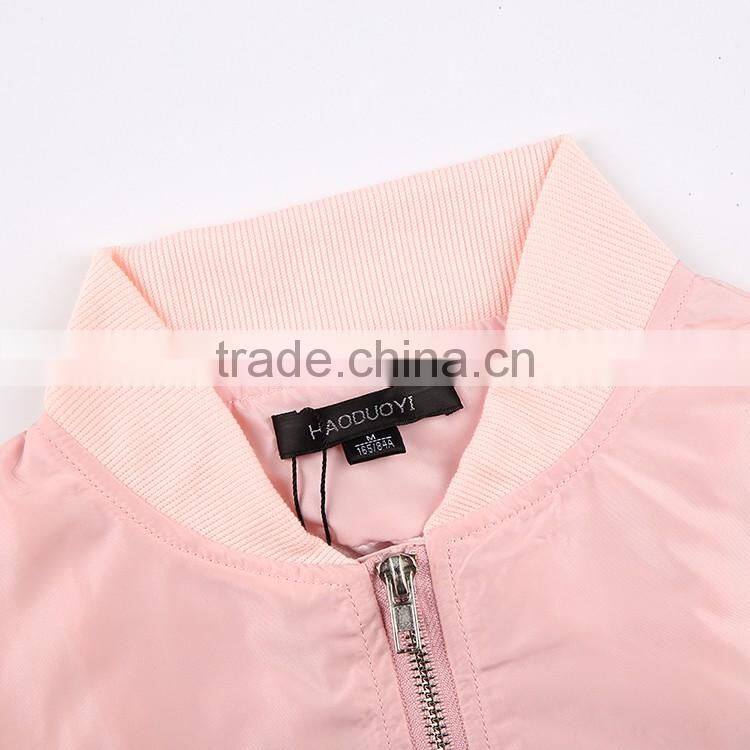 HAODUOYI Women Trench Coat Printed Pink Pockrts Zipper Loose Long Sleeve Coat Elegant Lady Coat