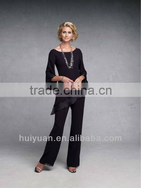 Black chiffon long sleeve mother evening dress