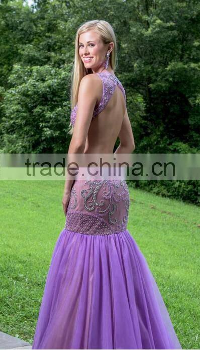 patterns of lace tulle beading backless evening gown dress