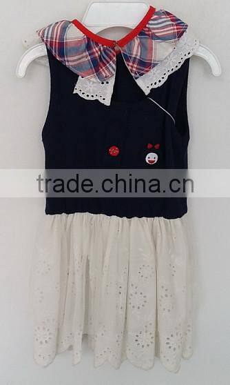 2016 lovely girls grid collar and embroidered dress for summer
