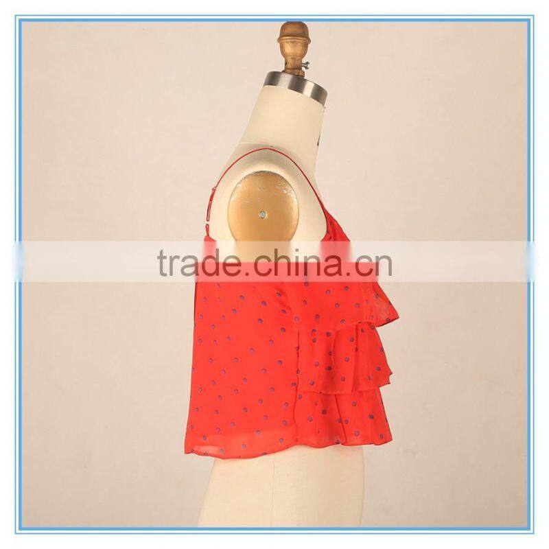 Spaghetti Latest Design Girls Crop Top With 3 Layers Ruffles