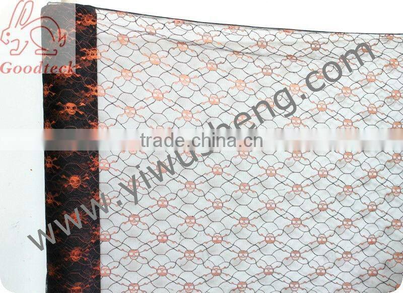 Glitter skull Halloween polyester tutu tulle fabric roll, 6"x100yd (60"x100YD) Halloween Tutu skirt material,