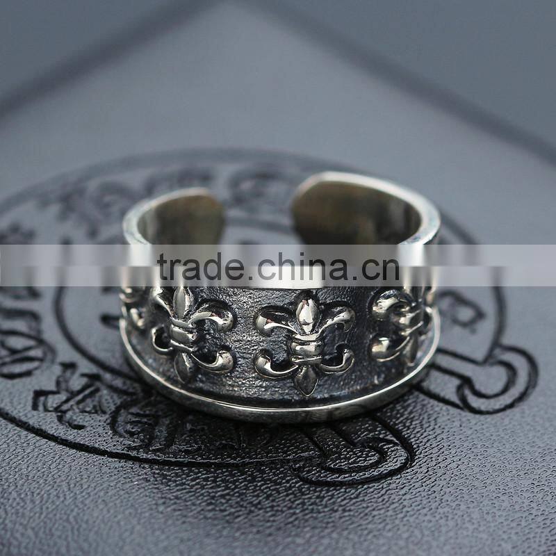 Personalized cool punk jewelry adjustbale sterling silver flower ring for man