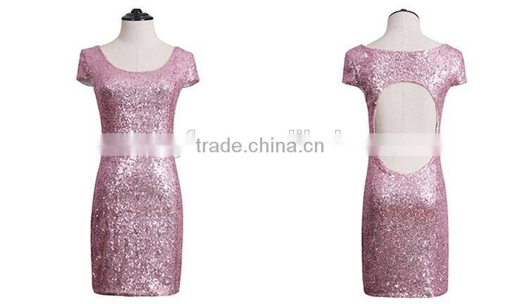 Customize summer short sleeve women fashion dress backless sexy dress bodycon dress sequins design
