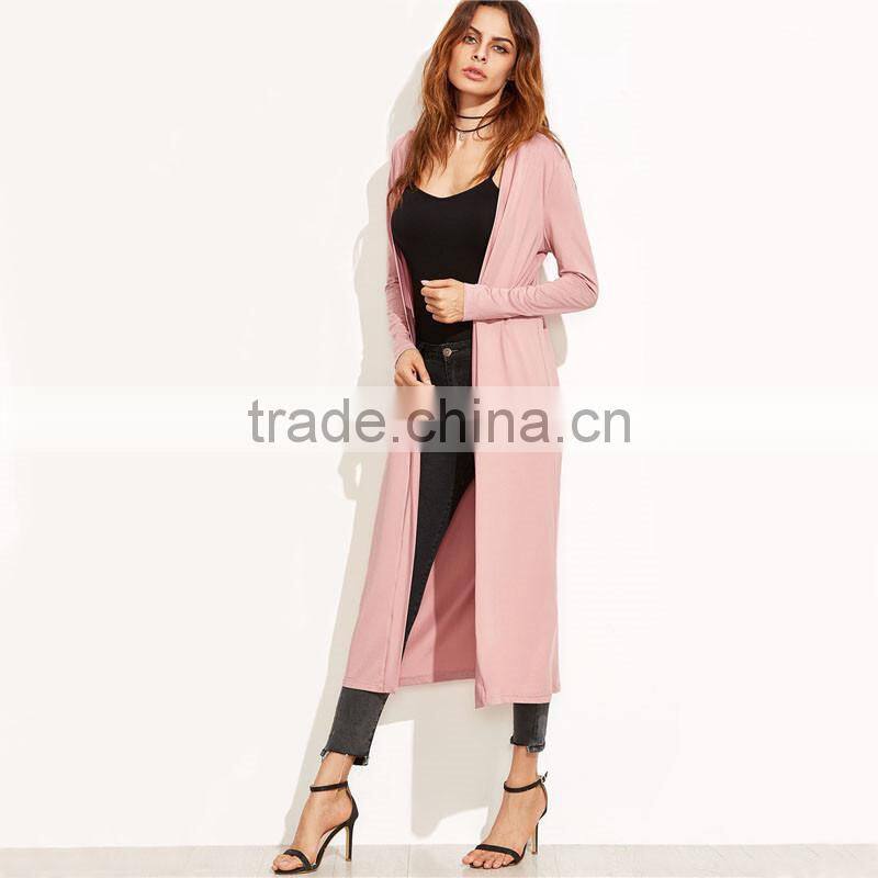 Pink Longline Duster Cotton Fabric Trench Coat Wide-waisted Casual Clothing Women