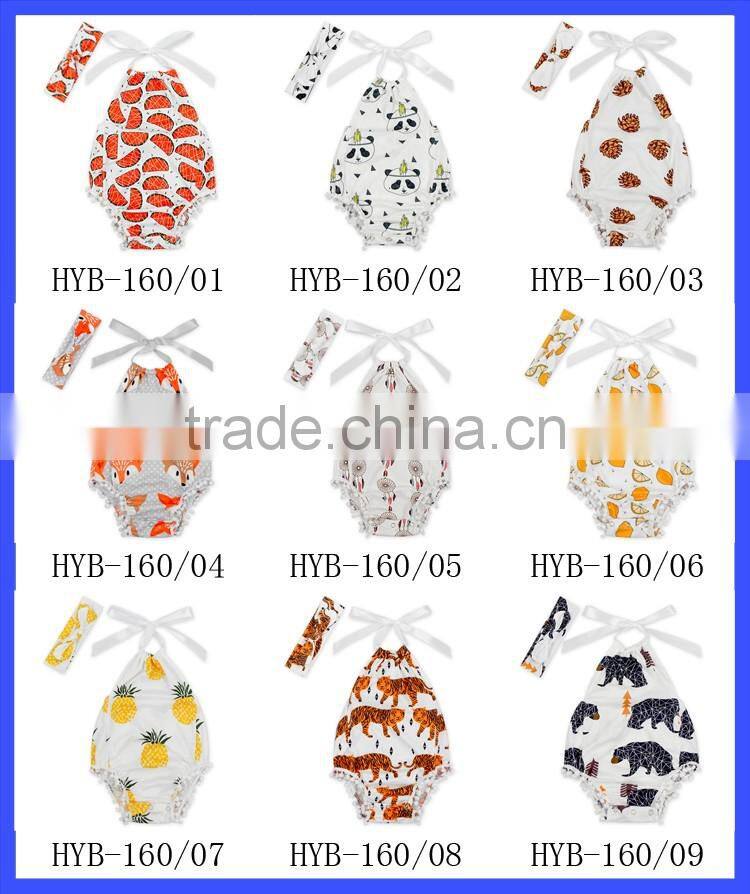 St.Patricks Day Fancy Baby Boutique Outfits Pictures Kids Wearing Jumpsuit Printed Hairball With Rabbit Ear Headband Romper