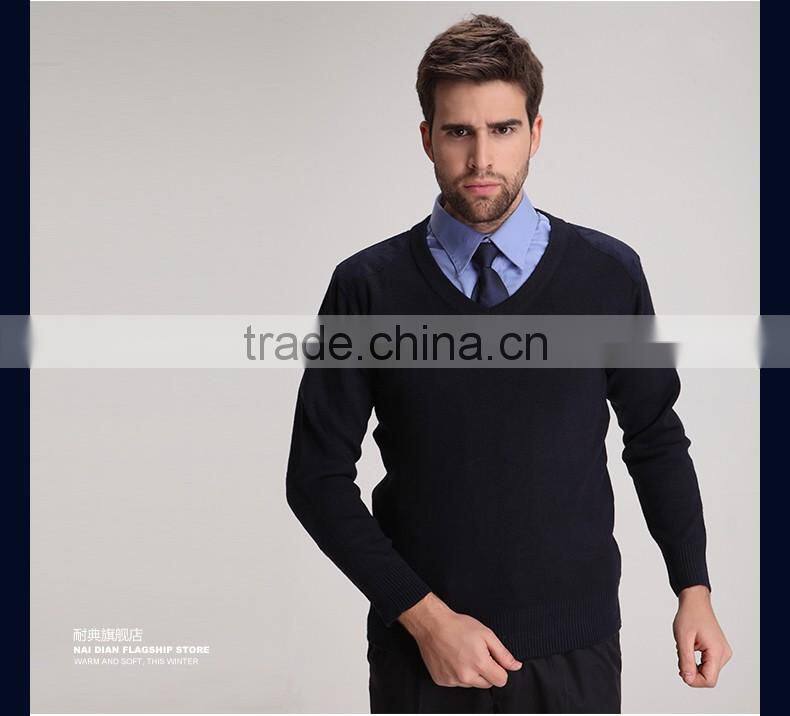 Juqian WOOL /POLYESTER mixed round neck black mens security uniform pullover security sweater