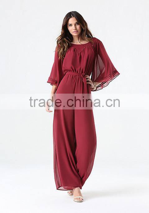 New arrival long sleeve unique shape jumpsuit wide leg women jumpsuit for adults