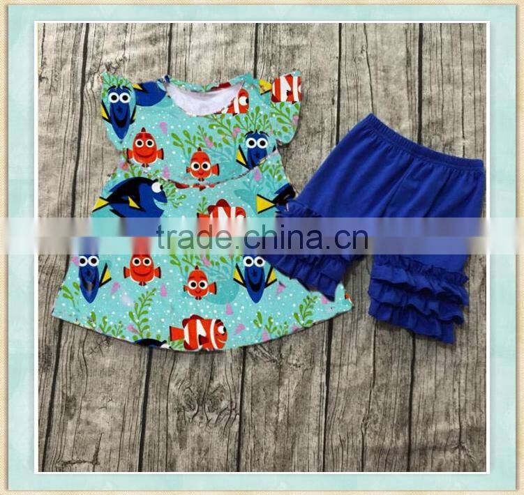 wholesale girls boutique children's summer green snowman pattern suit