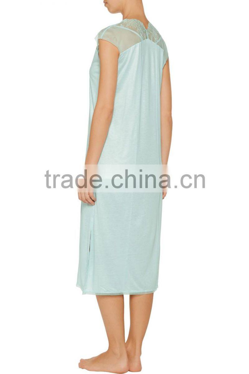 High Quality Silk Made Sexy One Piece Nightdress with Lace Trims
