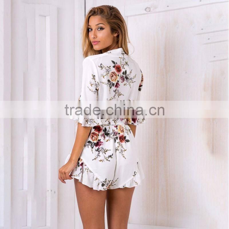 2017 new chiffon white chiffon romper , women floral jumpsuits