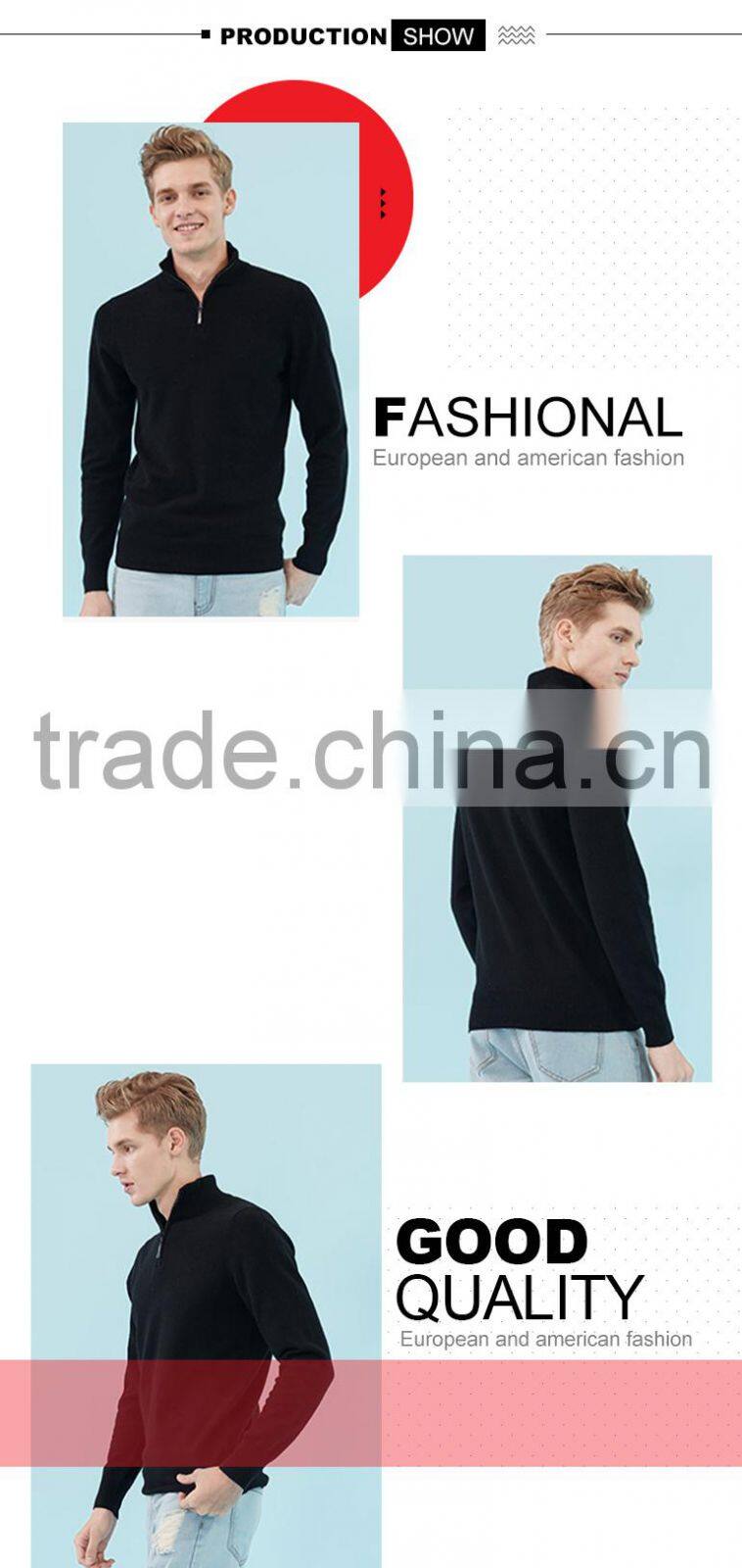 mans high quality zipper colloar knitted pattern pullover sweater with wholesale price