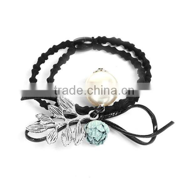Acrylic Imitation Pearl Hair Ties Leaf Light Green Flower