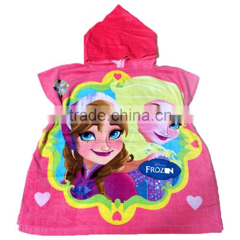 Reactive Printed Cotton Children Hooded Beach Towel Poncho