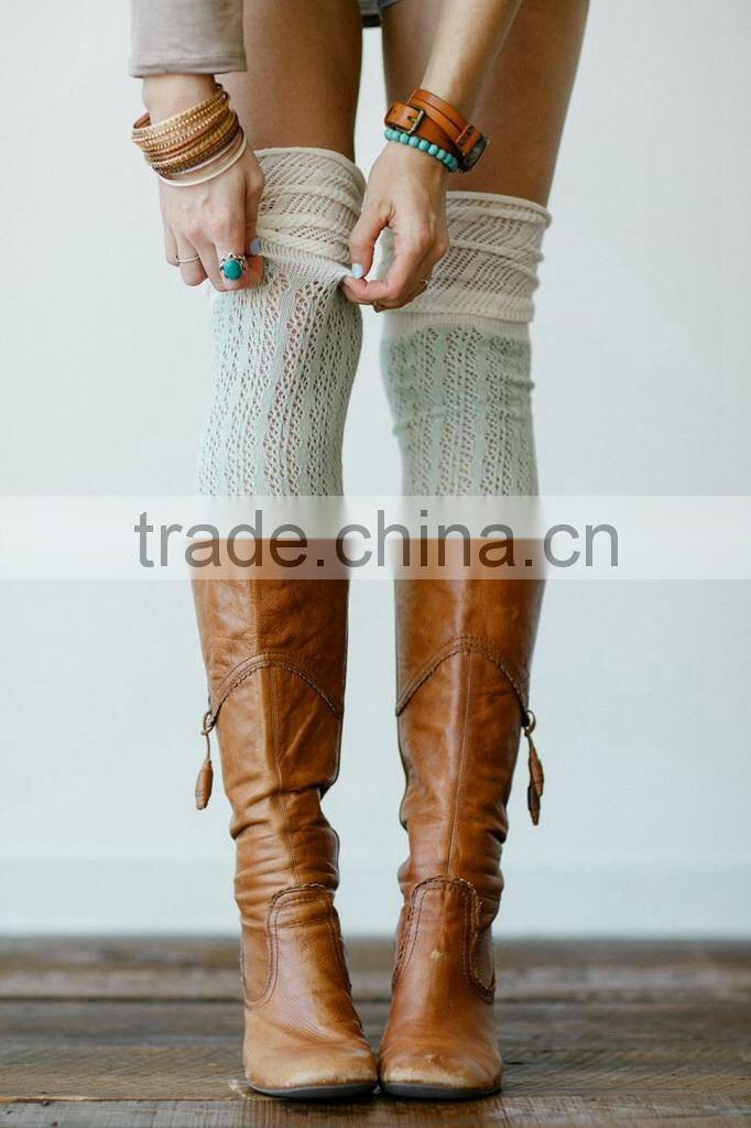 Hot Brown Women Knitting Snowflake Deer Shape Footless Knee Socks Leg Warmer