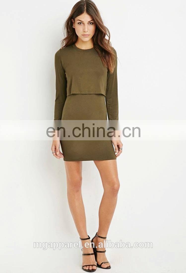Cheap price women long sleeve sexy tight mini layered dress