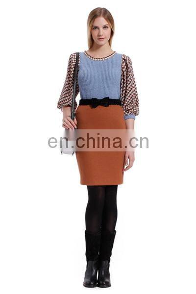 Latest beautiful winter european style woollen plain color skirts womens