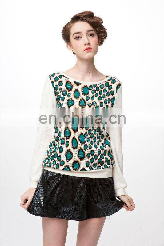 2014 Autumn Printed Long Sleeve Knitted Girl Sweater