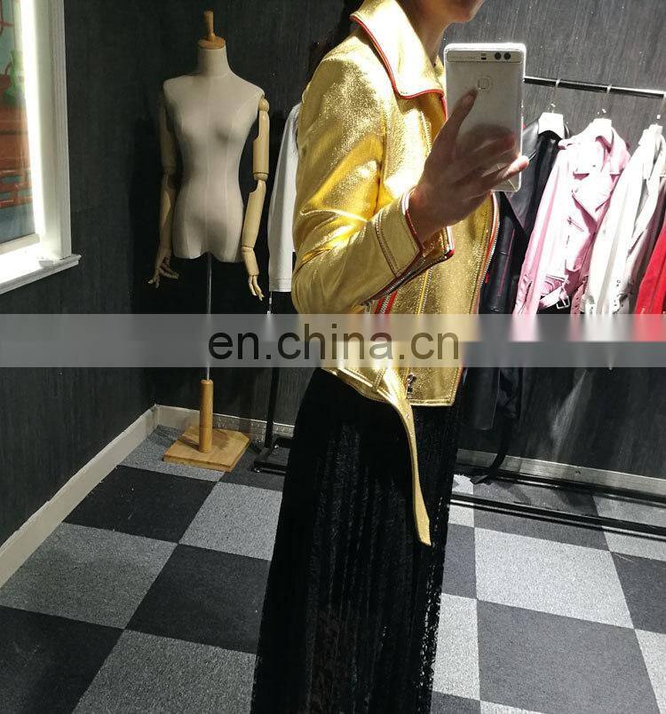 2017 New Fashion Real Leather Jacket Sheepskin Women Leather Jacket No Collar