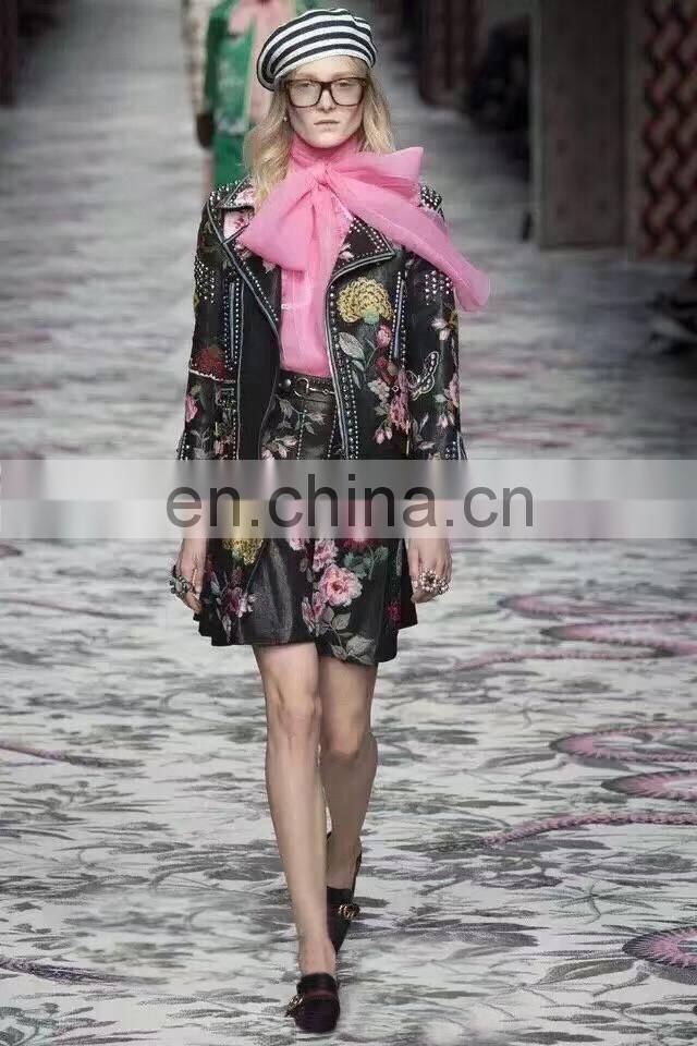 New Arrival Embroidery Leather Jacket for Women Real Motorcycle Leather Jacket