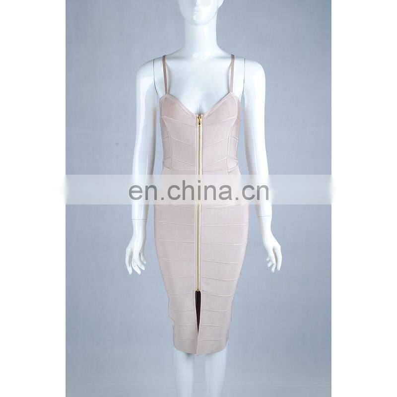 Amigo 2017 new design black spaghetti strap slit midi bandage dress sexy evening dresses for girls party