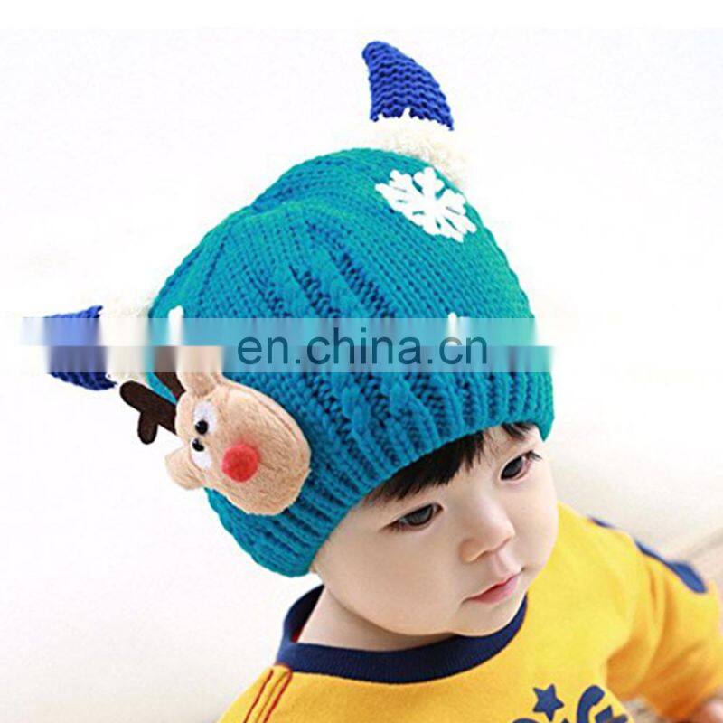 New Style Toddler Kids Cartoon Christmas Elk Horn Crochet Knitted Reindeer Hat