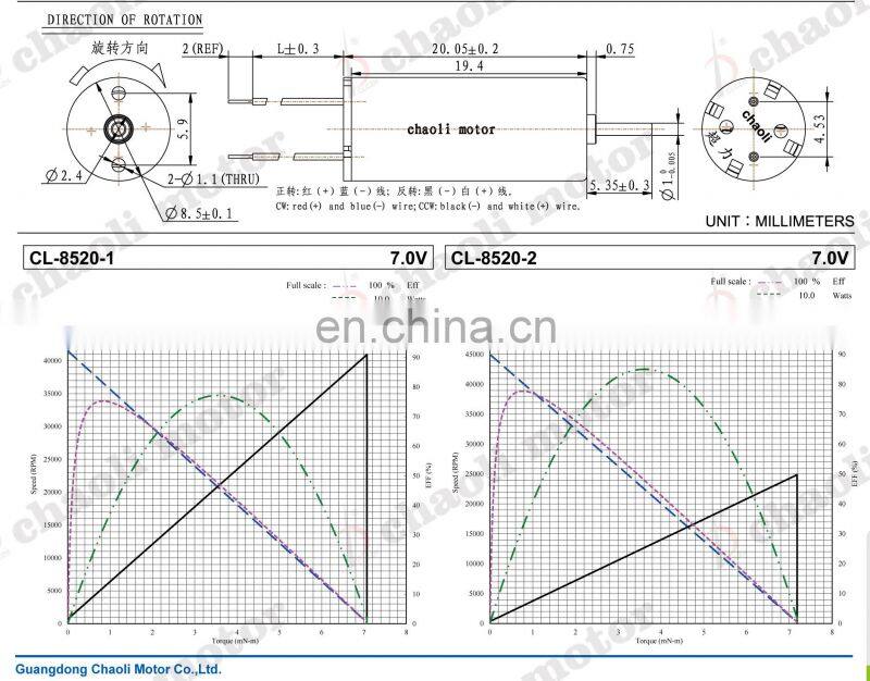 0820 helicopter chaoli 3.7v 8.5mm motor
