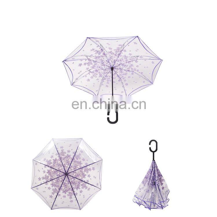 Creative Transparent Reversible Rain Umbrella with Logo Prints