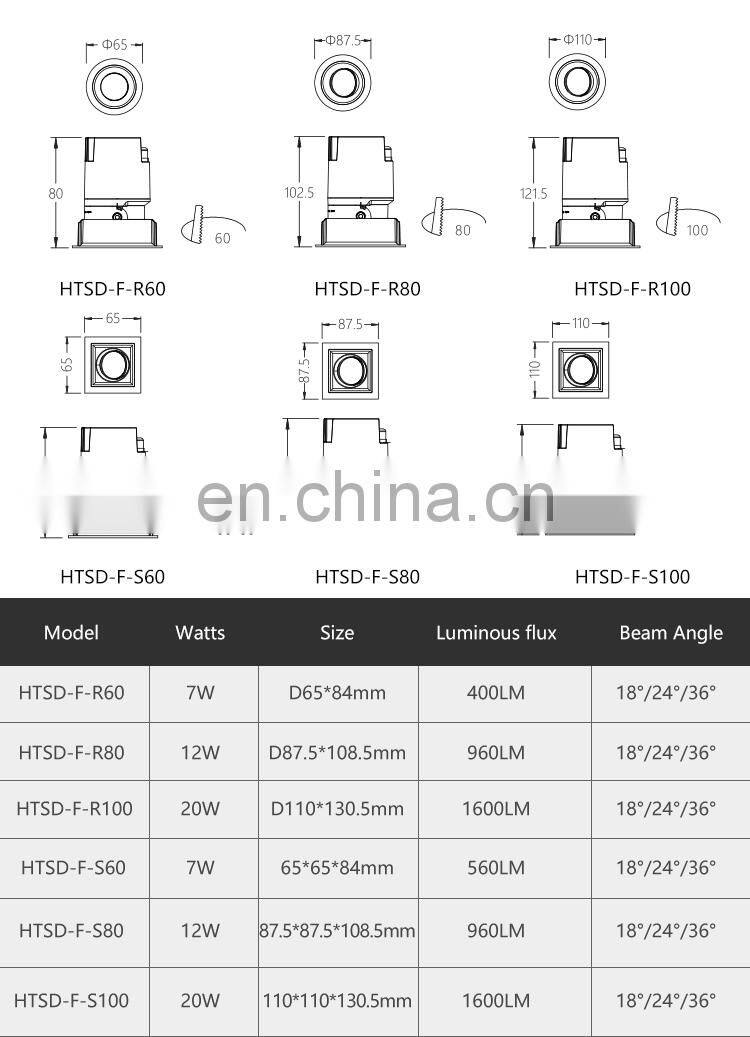 ALLWAY High Quality Indoor Ceiling Lighting 5w 7w 12w 20w Recessed 3 Color Cob Spotlight Led Spot Lamp