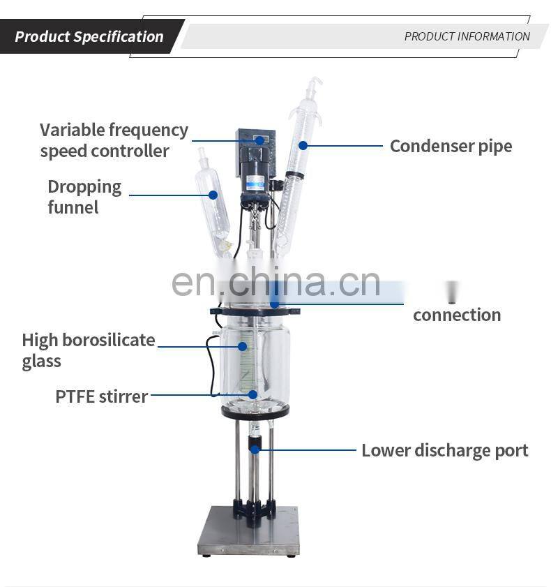 High pressure chemical lab size mixing double layer glass reactor bioreactor