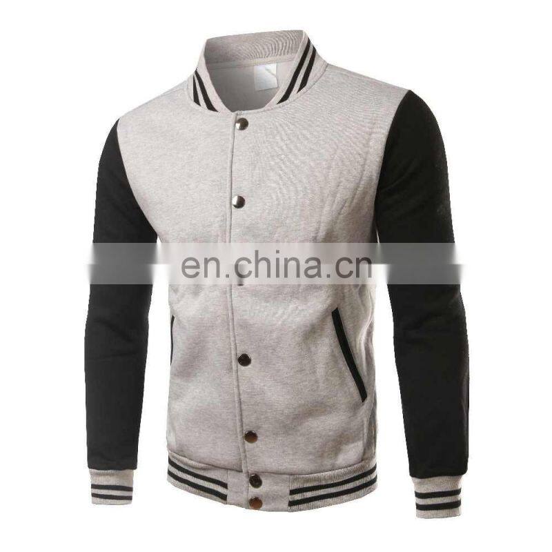 Custom Your logo Cotton Fleece Varisty Jacket Long Sleeve Banded Collar Letterman Jacket Baseball Jacket For Men