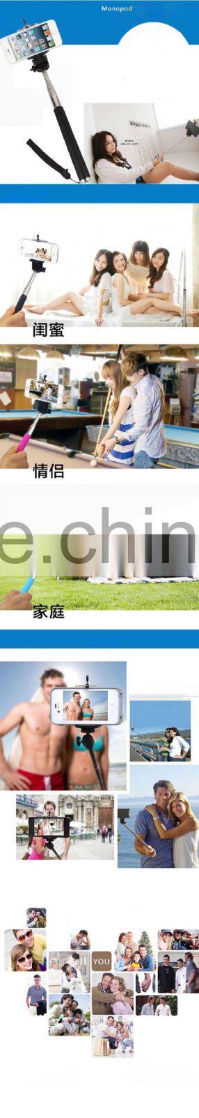 2015 hot sale products selfie stick with bluetooth shutter button monopod selfie stick
