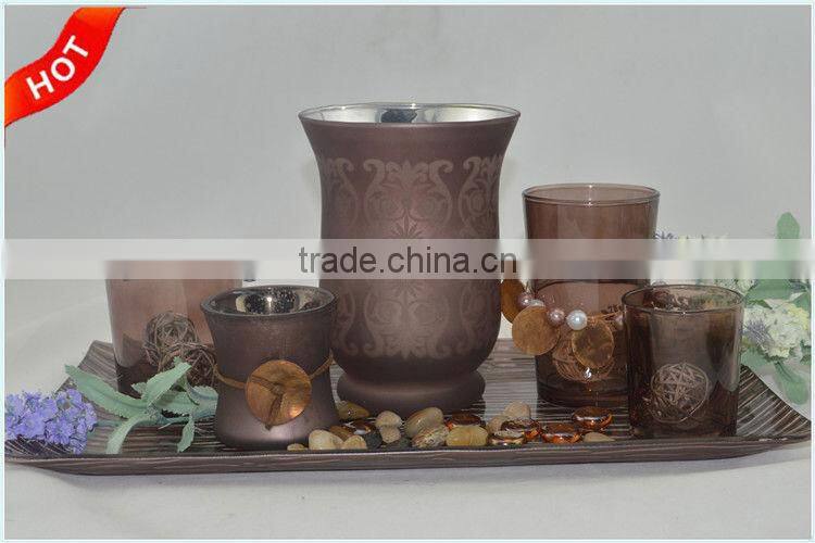 glass fireplace candle set